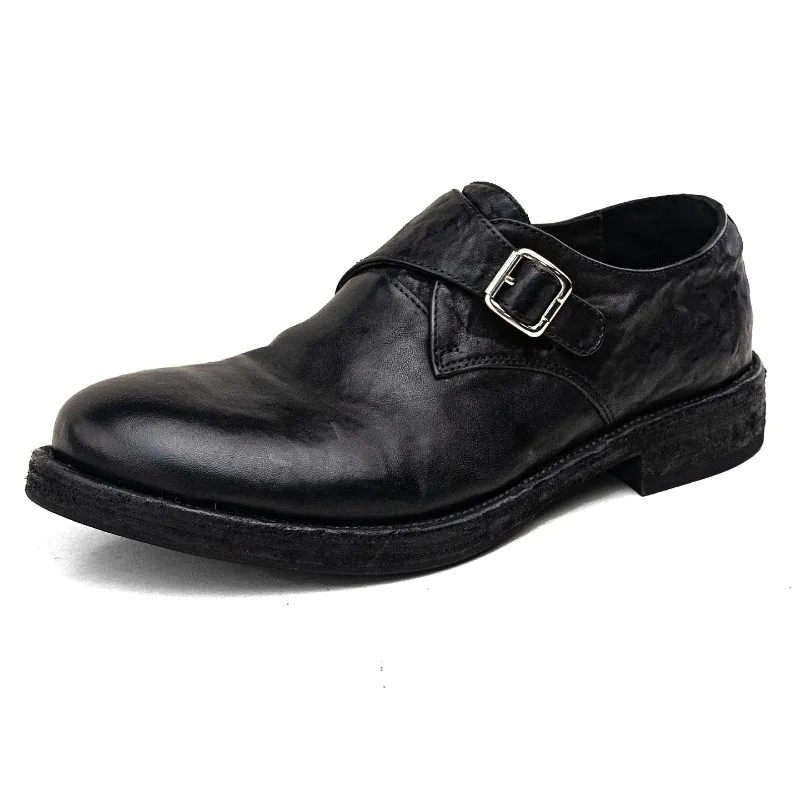 Handmade Leather Shoes Men's Vintage Washed Genuine Leather Business Formal Casual Loafers Male Oxfords Black Comfortable