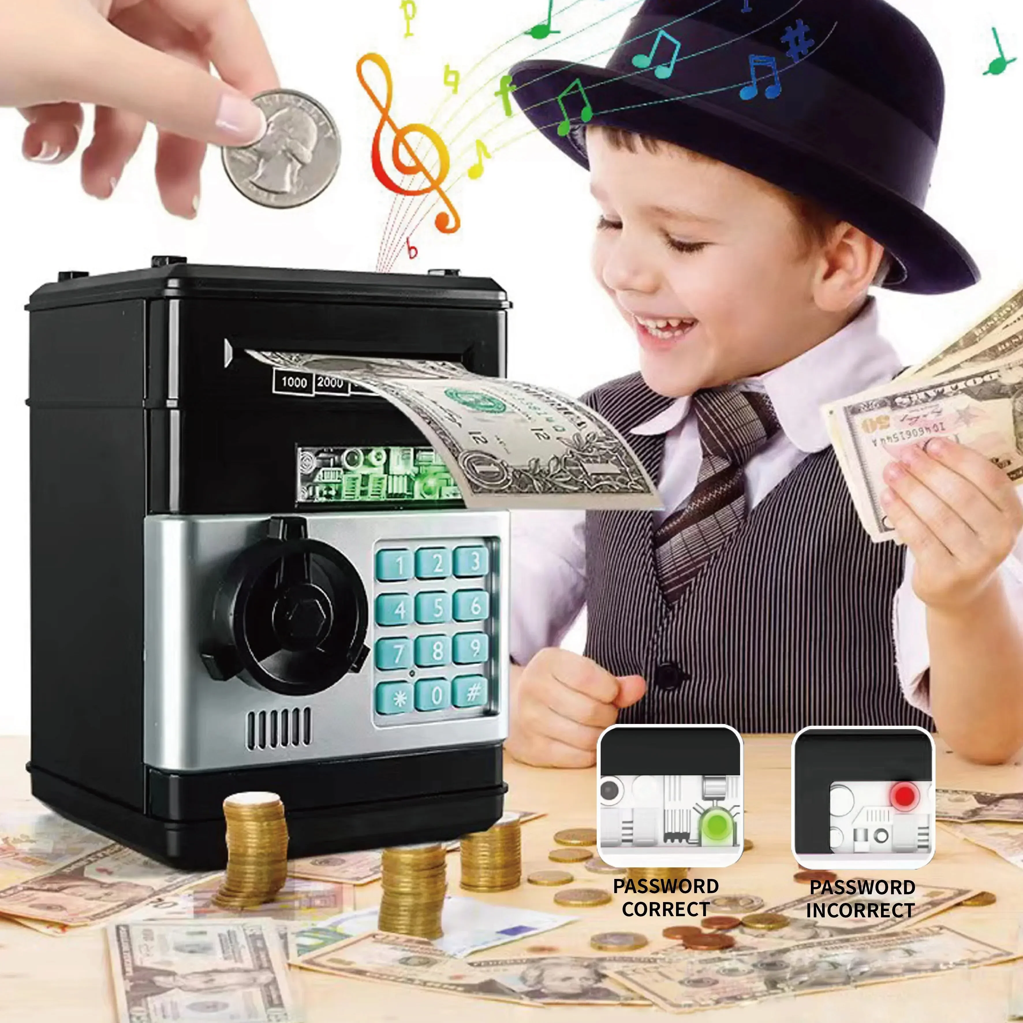 Electronic Piggy Bank for Kids, Cofre com senha personalizada, Caixas de dinheiro, Moedas digitais Cash Saving, Cofre, Caixa eletrônico, Crianças