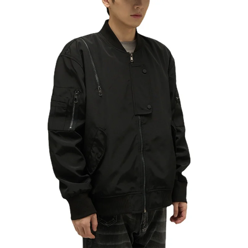 

Black Clothes Design Sense Niche Zipper Pilot Jacket Men's American Spring and Autumn Coat Baseball Uniform