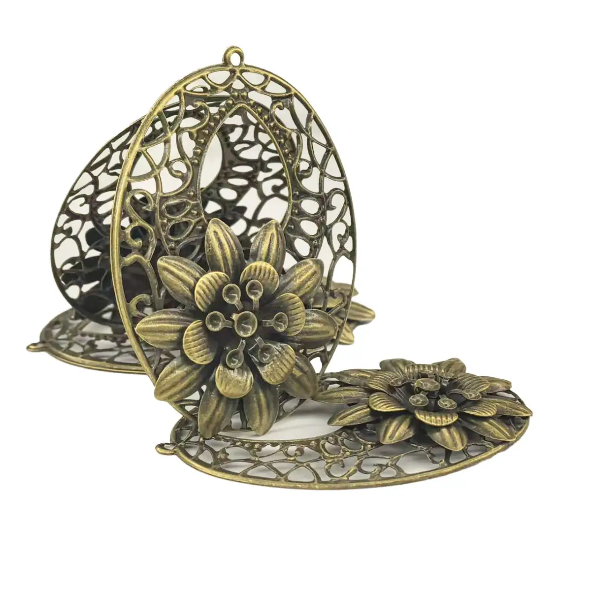 300PCS Wholesale Hollow Oval Charm Pendants Connectors Filigrane Flower DIY Embellissment Handemade Crafts Decoration Accessorie