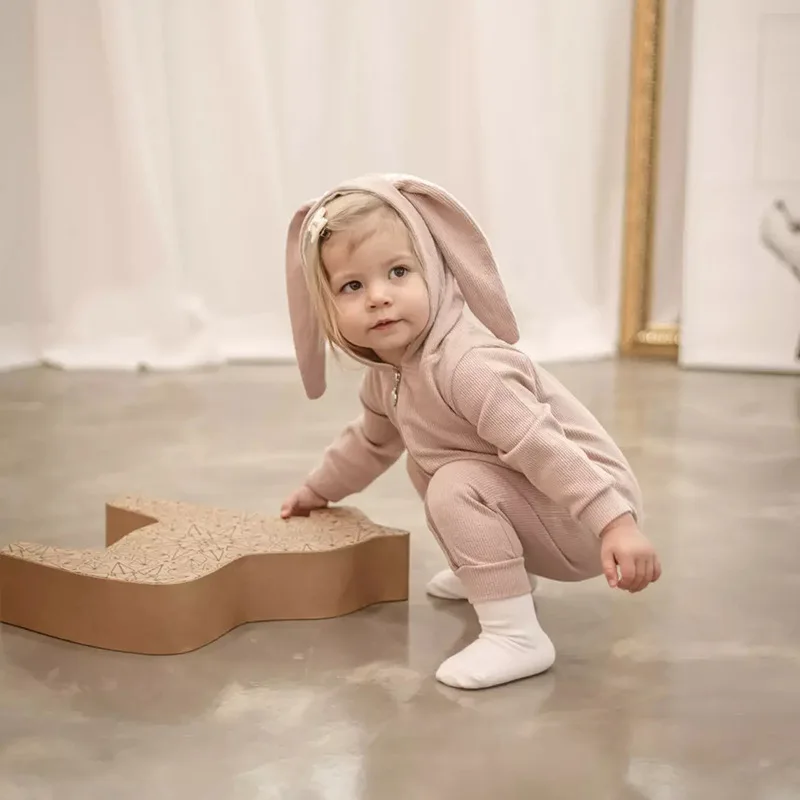 Bunny Baby Romper Long Ears Infant Boy Girl Adorable Animal Rompers Jumpsuit Toddler  Kids Knitted Autumn Rabbit Outift Hooded