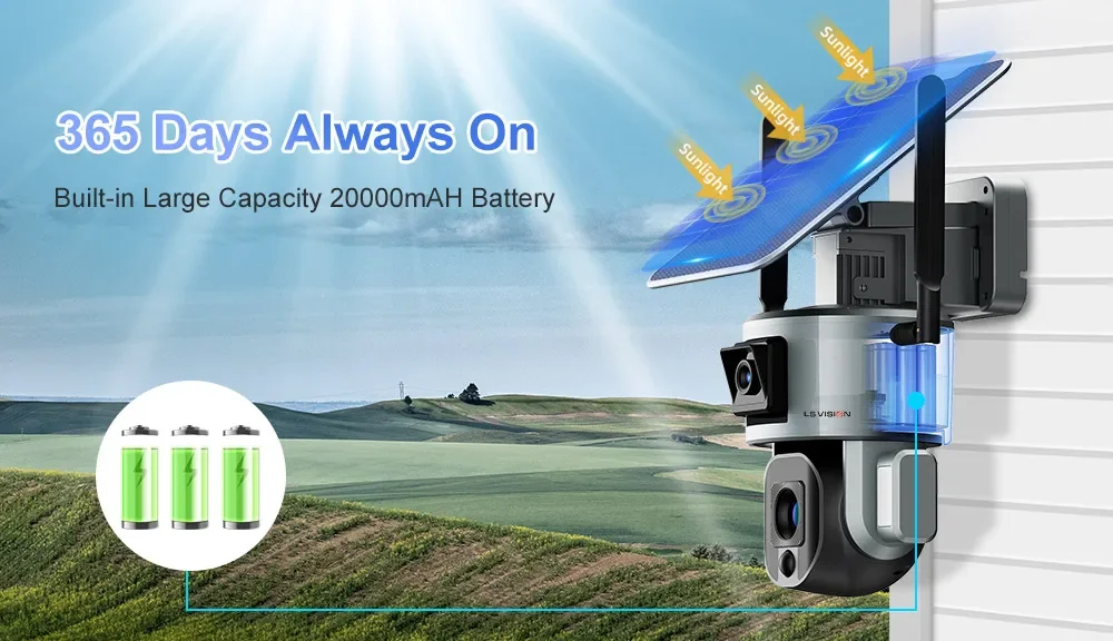 20X Zoom 4K 4G SIM Solar Camera Outdoor Wifi Surveillance Cameras 8MP Dual Scree