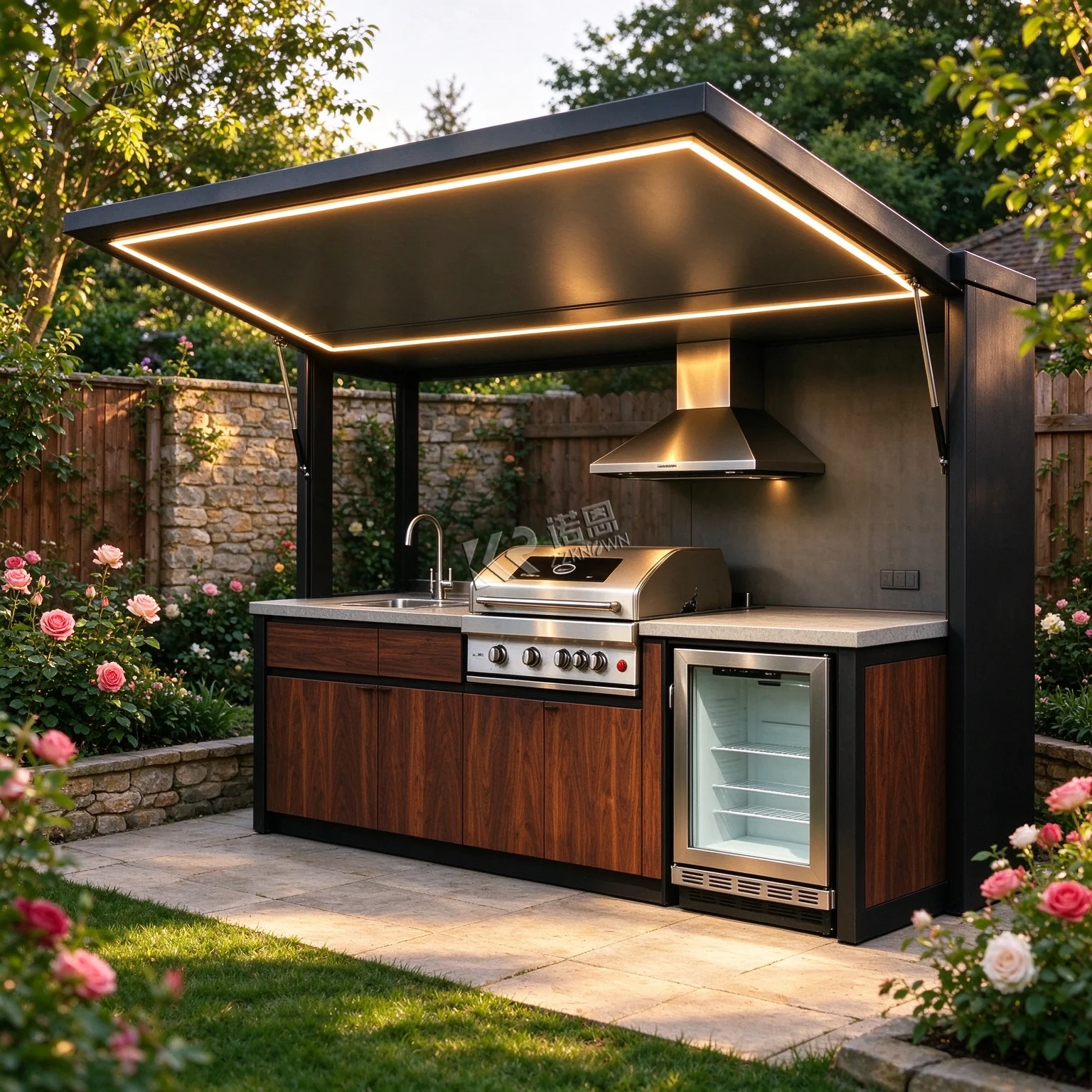 Juicy Burger Centered Practical Outdoor Kitchen For Beef Patty Hot Dog Making Outdoor Kitchen