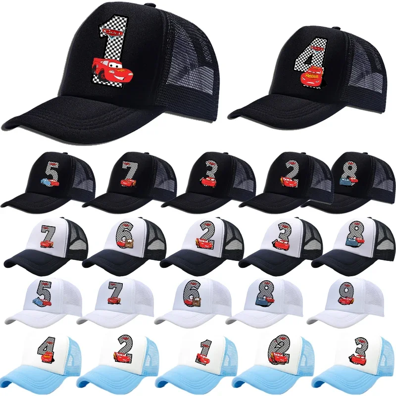 Cars Pixar Lightning McQueen Kids Baseball 2024 Lucky Numbers 0-9 Children Ins Sun Hats Cap Adjustable Print Caps Boys Girls Hat