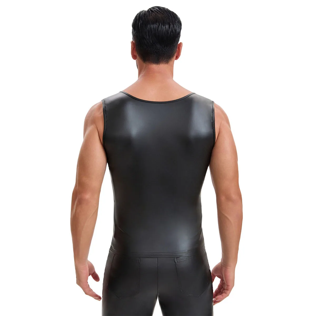 S-7XL Men's Sleeveless Leather Buckle Design Tank Top Casual Solid Color Faux Leather Muscle Vest Undershirt for Bodybuilding