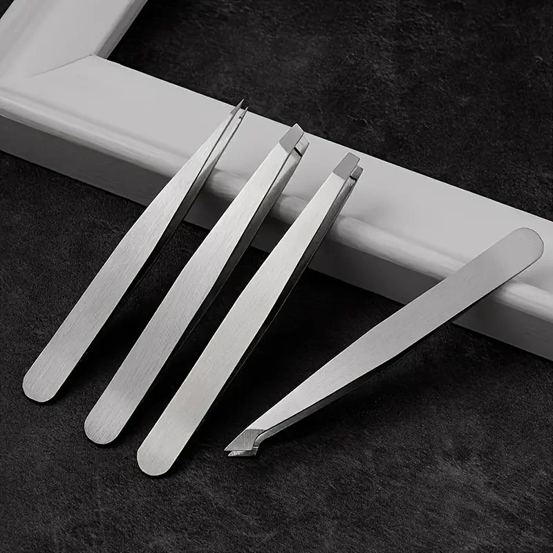 Set di pinzette professionali da 4 pezzi per depilazione del sopracciglio, spiumatura della barba, pinzette angolate in acciaio inossidabile, strumenti per la depilazione