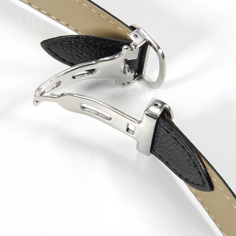 Antarmuka Datar Gelang Jam Ekor Ganda Mewah untuk Cartier London Gesper Lipat Kulit Asli Hitam Aksesori Perubahan Cepat