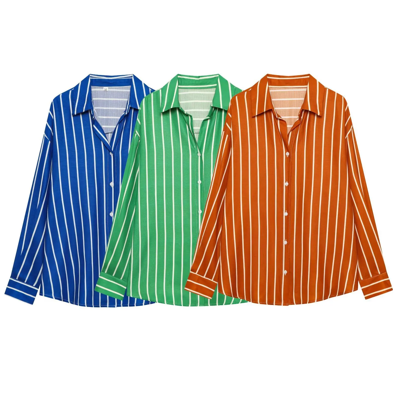 

Women's Fashionable Loose-Fit Striped Long-Sleeve Shirt 0QDF