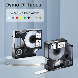 Cinta de etiquetas negra sobre blanca de 6-24mm, Compatible con Dymo D1 45013 45803, cinta para Dymo Label Manager 350 450D 200, impresora de etiquetas