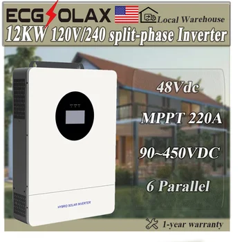 PowMr Inwerter Hybrydowy Czysta Sinusoida 48V 12KW 120V 240V z Podwójnym Ładowaczem MPPT 220A, 6 Paralelnie, do Paneli Solarnych i Baterii Domowych