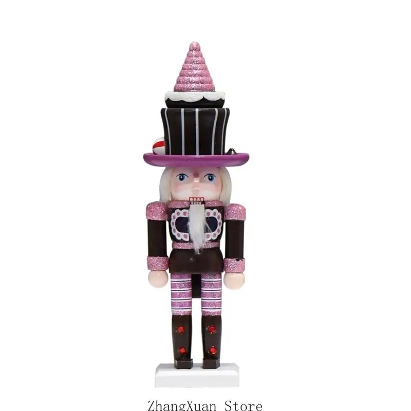 Wooden Nutcrackers Tabletop Decors, Dessert Inspired Soldier Figurine With Square Base for Desk