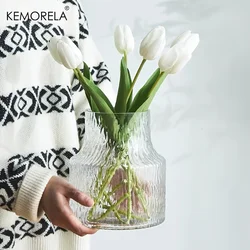 KEMORELA Vintage Textured Glass Vase Wide Mouth Flower Arrangement Vessel Home Decor Tabletop Accent Hydroponics Plant Container