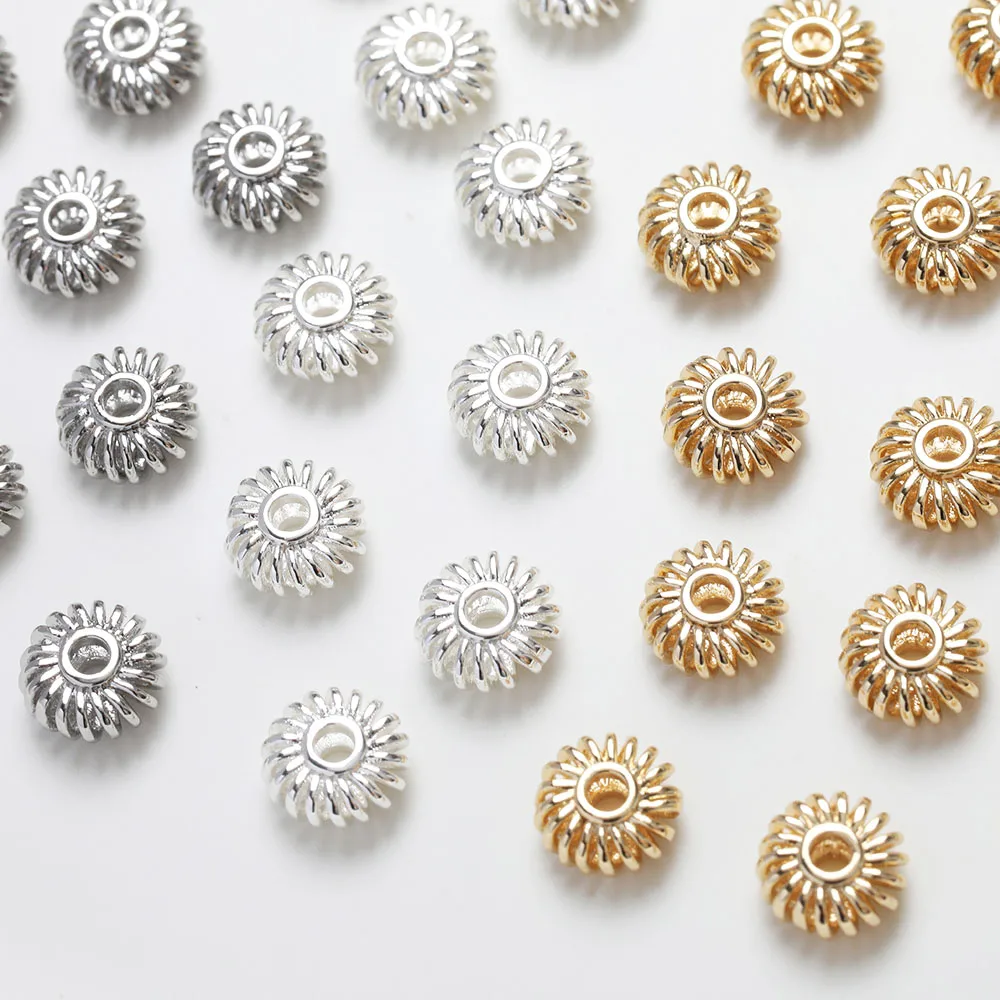 8PCS Hollow Out Brass Spacer Bead Jewelry Making Supplies DIY Hand Made Brass 14k Gold Plated Accessories 8*3.7mm