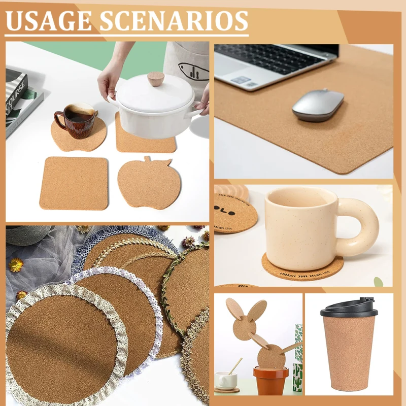 6PCS Cork Sheet Sandy Brown Cork Board Insulated Cork Coasters for Kitchen Hot Pads Coasters and Announcement Backdrops