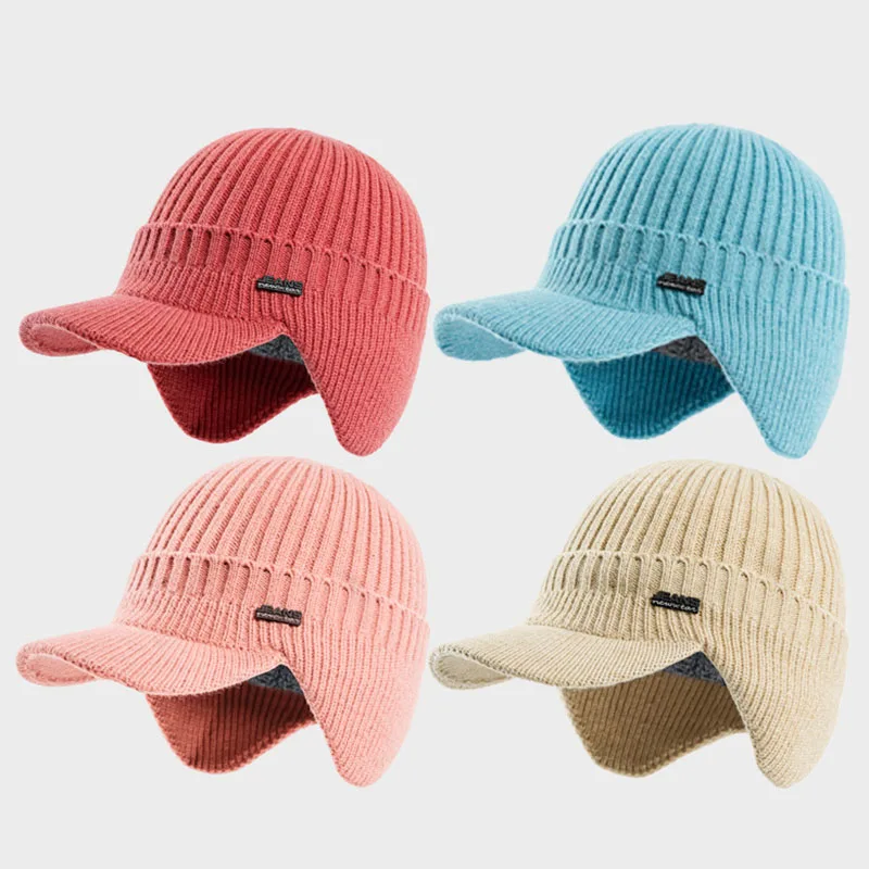 Men Winter Knitted Hat Outdoor Bicycle Windproof Ear Protection Peaked Cap Cotton Thick Plus Fleece Warm Baseball Cap