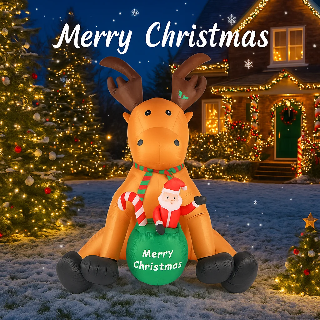 8.2FT Inflatable Toys Reindeer Candy Santa Claus Gift Bag Xmas Yard Lawn Party Decoration LED Christmas  Outdoor Holiday Gift