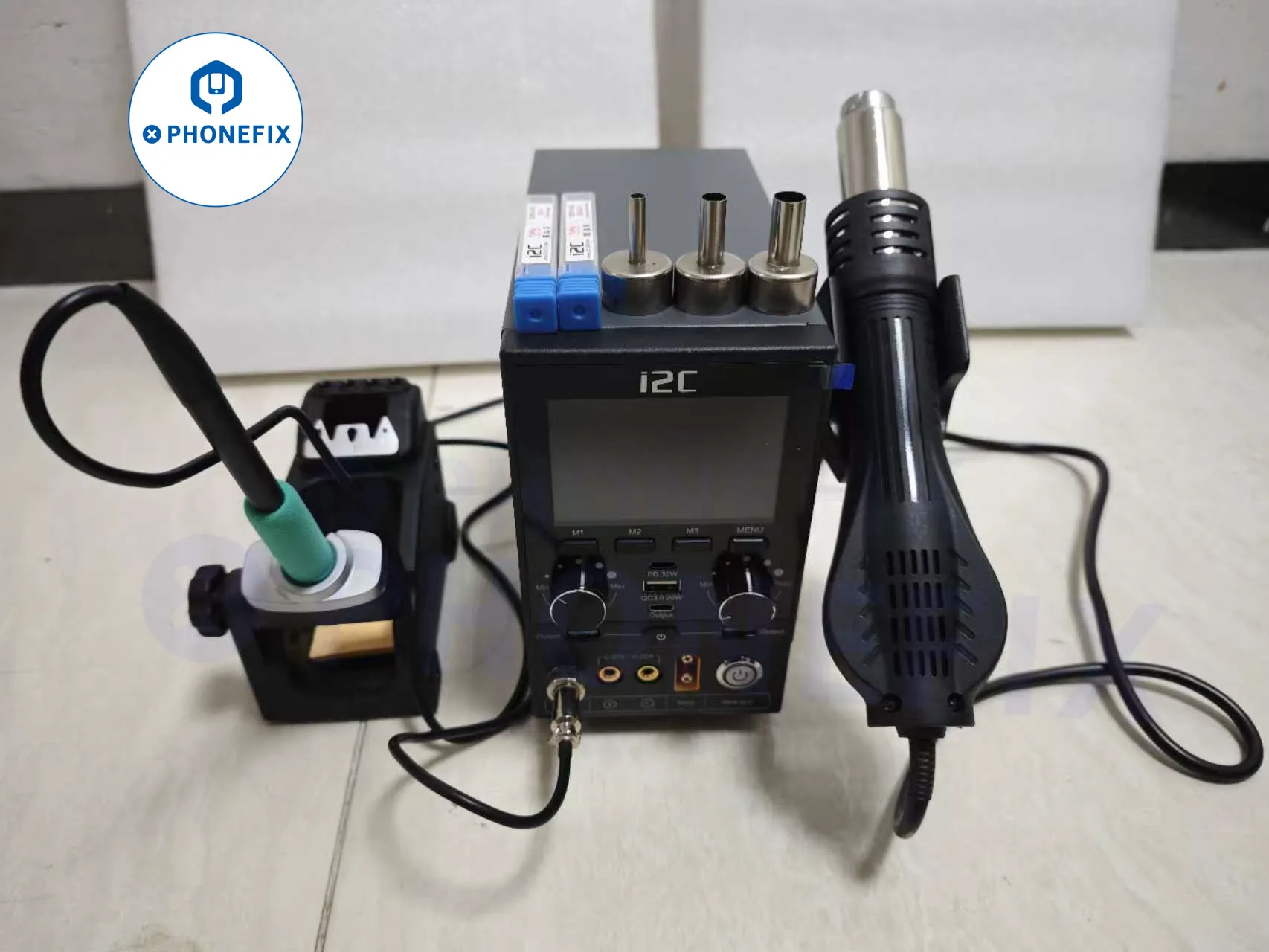 i2C P30S Multifunctional Digital Power Supply with Hot Air Gun Soldering Iron kit for Mobile Phone Desoldering Repair Platform