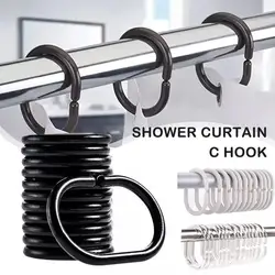 12pcs/Set C-shaped Shower Curtain Hooks PP White Multifunctional Bathroom Shower Curtain Liner Hanger Plastic Glide Loop Clip