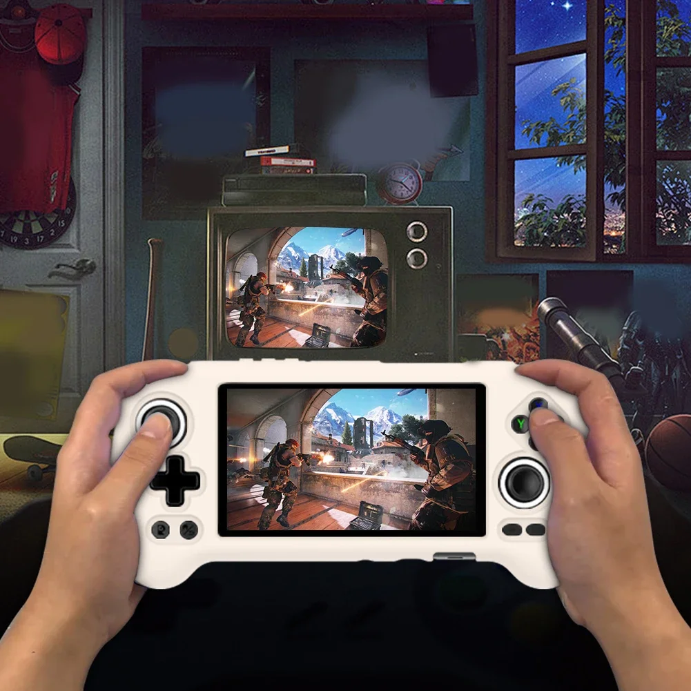 وحدة التحكم في الألعاب حافظة من السيليكون الناعم غطاء حماية مقاوم للسقوط والصدمات + واقي شاشة عالي الدقة 9H لهاتف ANBERNIC RG556