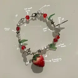 Handmade Beaded Strawberry Coquettish Gorgeous Fairy Core, Shanzhai Core Y2K Bracelet