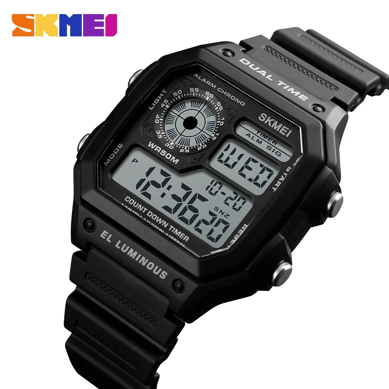 SKMEI PU Strap Multifunction Waterproof Watches Outdoor Countdown Sport Watch Men Alarm Male Digital Simple Watch reloj hombre