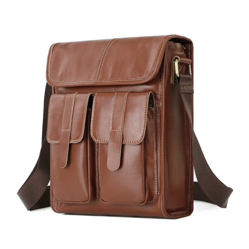 Bolso cruzado de cuero genuino de vaca para hombre, bandolera informal de negocios de cuero Real para hombre, bolso de hombro Vintage con cremallera