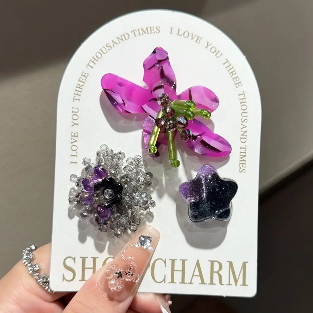 3pcs/set Flower Bead Chain Crystal Shoe Charms Tassel Pearl Handmade Jelly Flower Charm Korean Style Elegant Jelly Shoes Charm