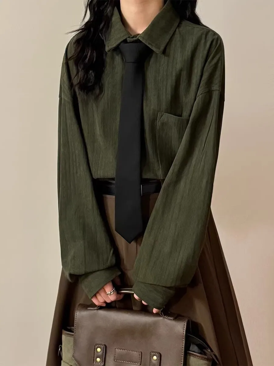 

Casual American Retro College Sle Striped Long Sve irt ex Loose Versatile irt Jaet Trendy Spring Autumn New Ar...