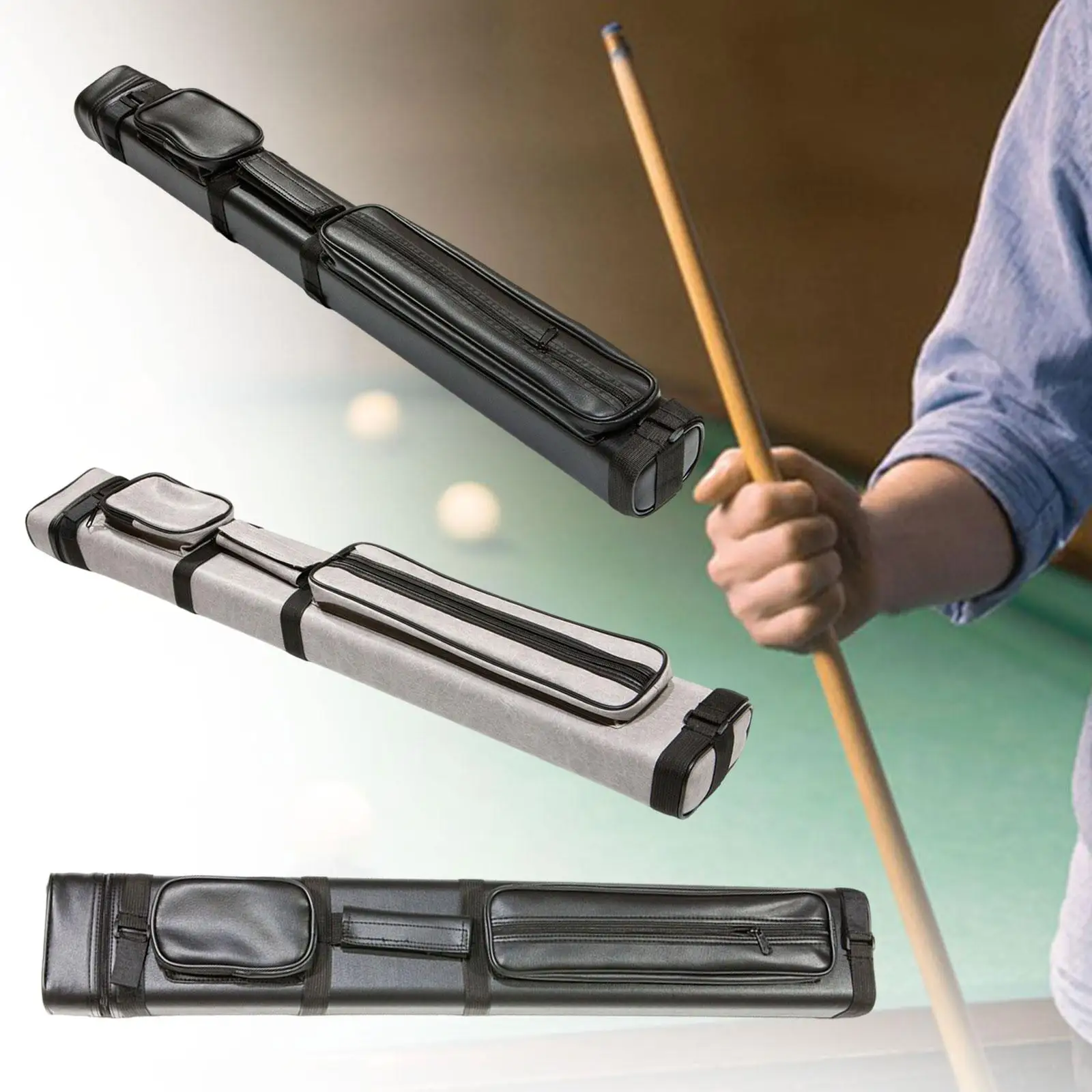 

Pool Cue Bag Dustproof PU Leather Carrying Case for Billiards Sticks Storage Gift for Players