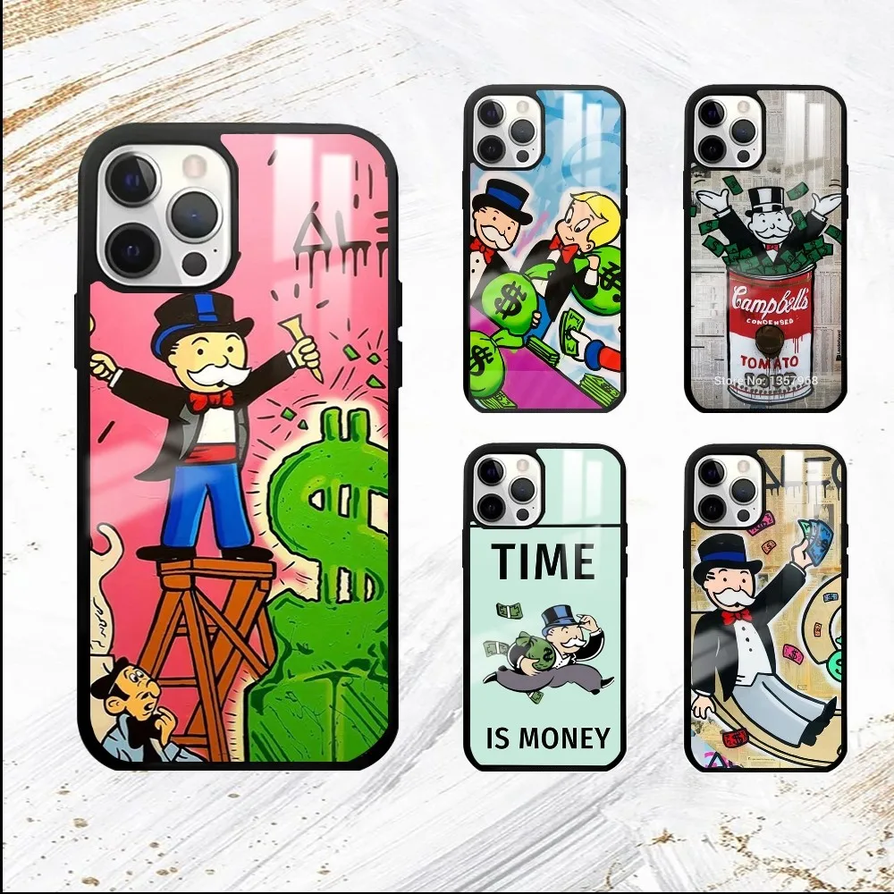 Cartoon Luxury Dollar MonopolyS Phone Case For iPhone 16 15 14 13 12 11 Pro Max Plus Mini PC Mirror Fashion  phone case