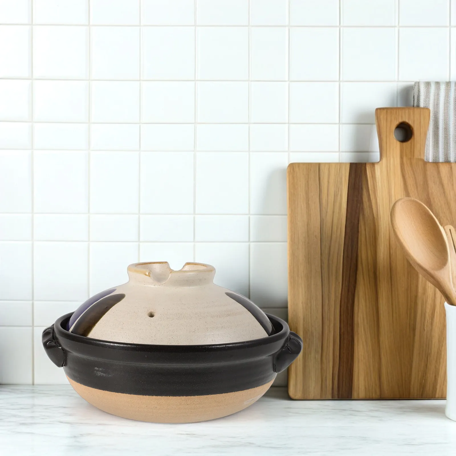 

Винтажная глиняная кастрюля с двумя ручками, керамическая, с крышкой, термостойкая, для открытого огня, подходит для супов, тушеных блюд, риса