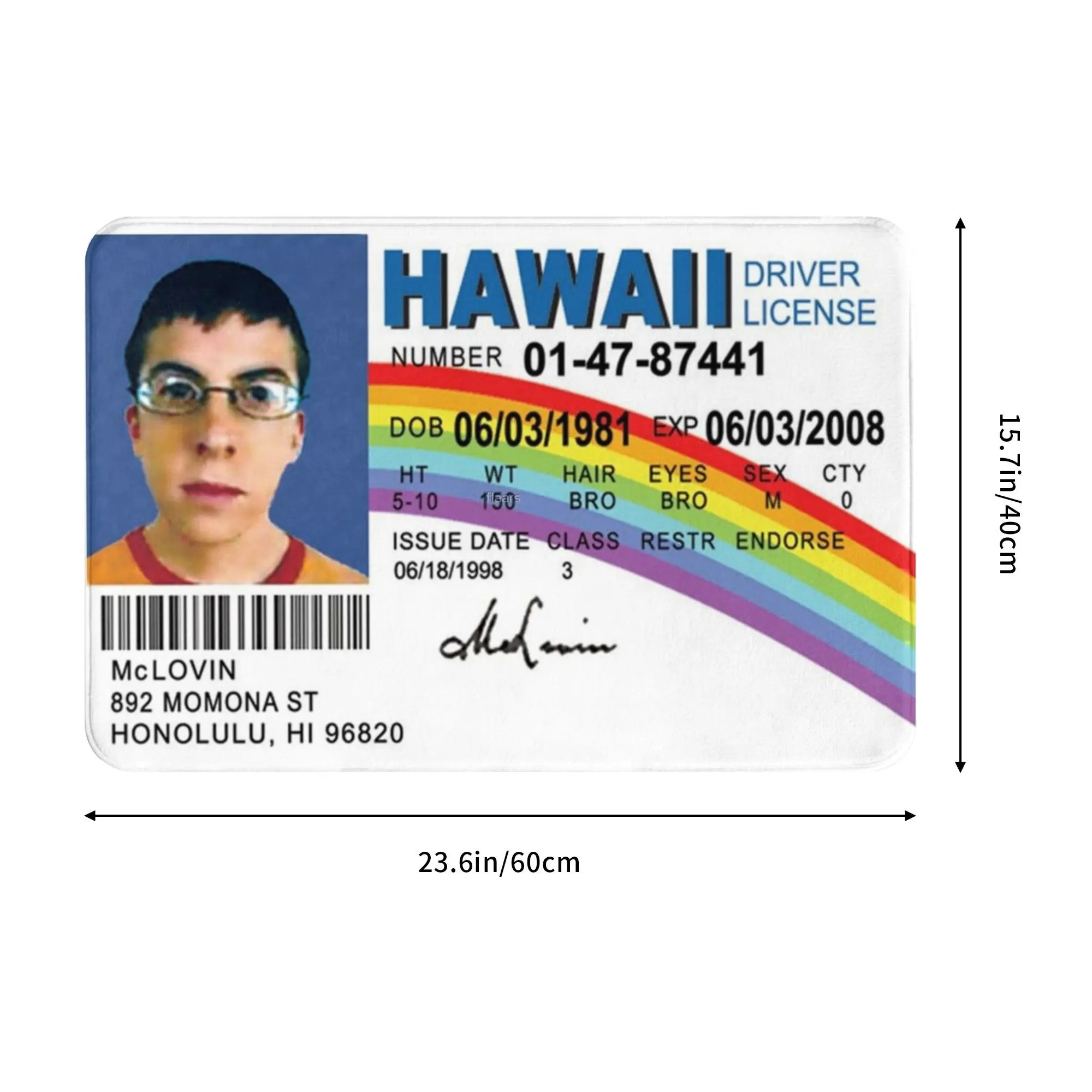 McLovin  Driver License Non-slip Doormat Floor Mat Cushion Carpet Rug for Kitchen Entrance Home Bathroom Living room Footpad Mat