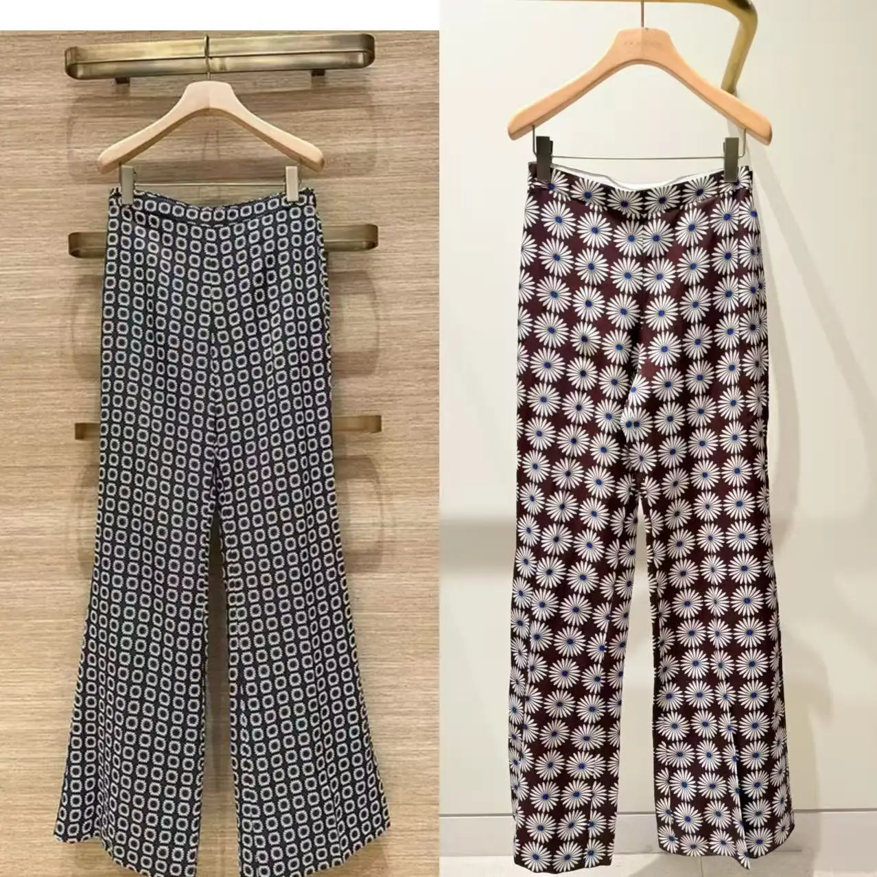 

Women Vintage Flower Pattern Printed Long Flared Pants 2026 Spring Summer New Model Minimalist Casual Trousers