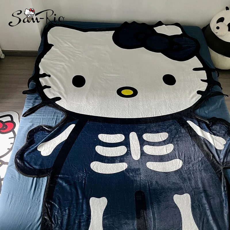 

Hello Kitty Halloween Skeleton Blanket Flannel Throw Blanket Lightweight Blankets for Bed Decor Home Bedsqread Christmas Gift