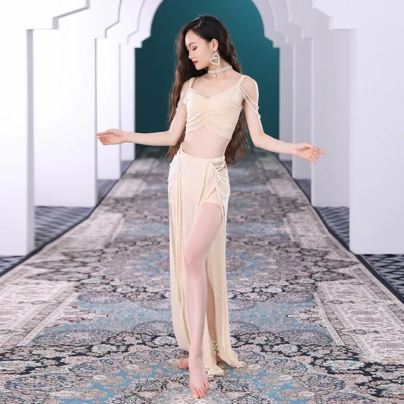 Customized Belly Dance Costumes Palace Style Practice Clothes Eastern Dance Dress Sexy Set Long Skirt Female Top Skirt Necklace