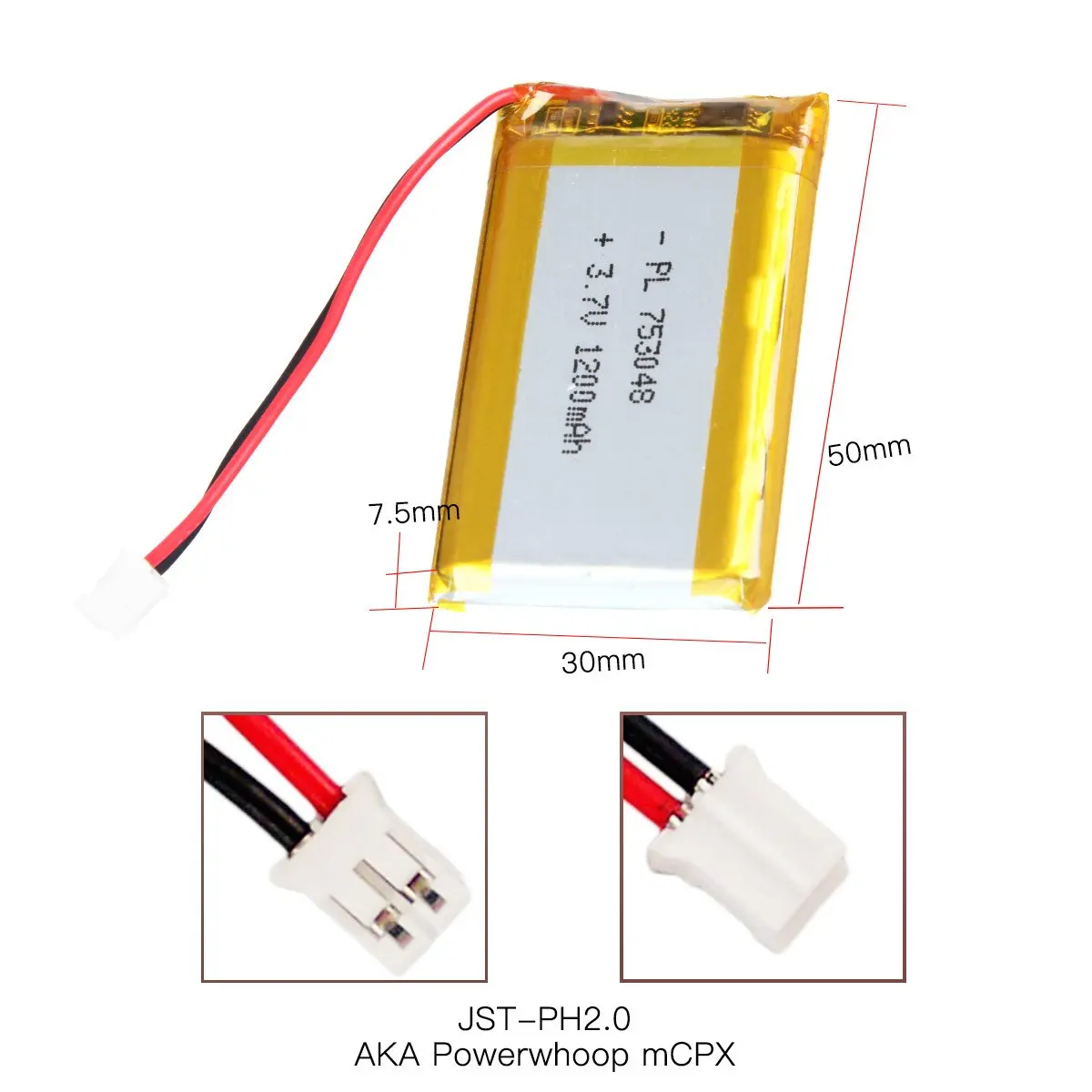 Batería Lipo recargable 3,7 V 1200mAh 753048