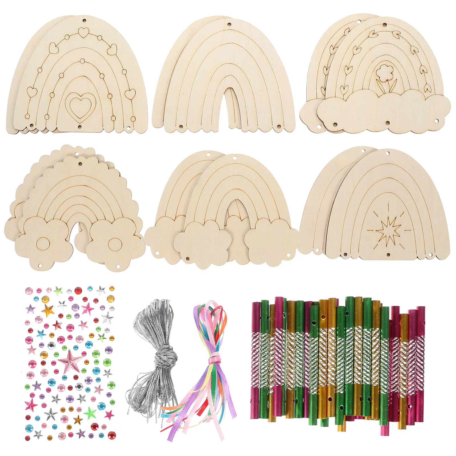 

1Set Wood Wind Chime DIY Kit Colorful Tubes Hanging Decor for Indoor Outdoor Garden Party Wood Wind Chimes Unfinished