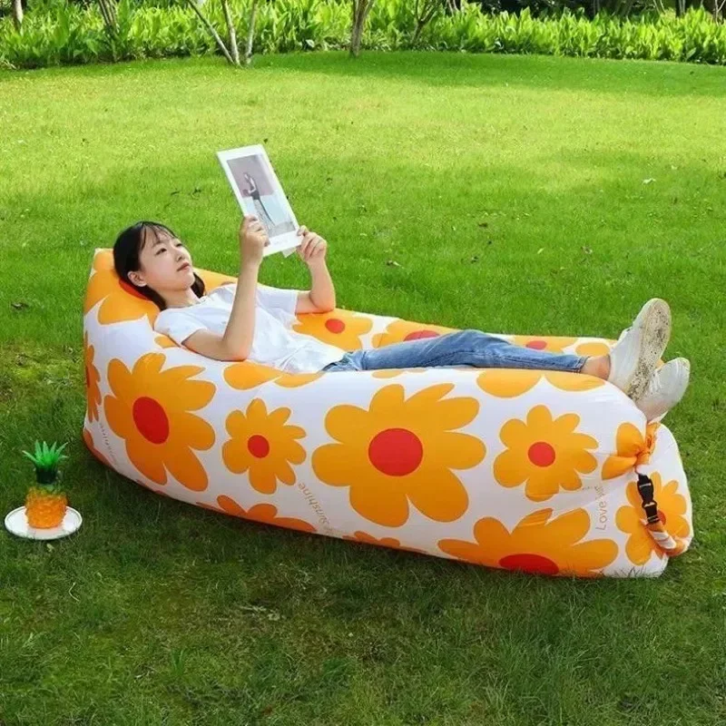 Outdoor Inflatable Beach Seven Point Sofa MeshRed Inflatable Lazy Sofa Bag Portable Camping Sofa Mattress Music Festival Lounger