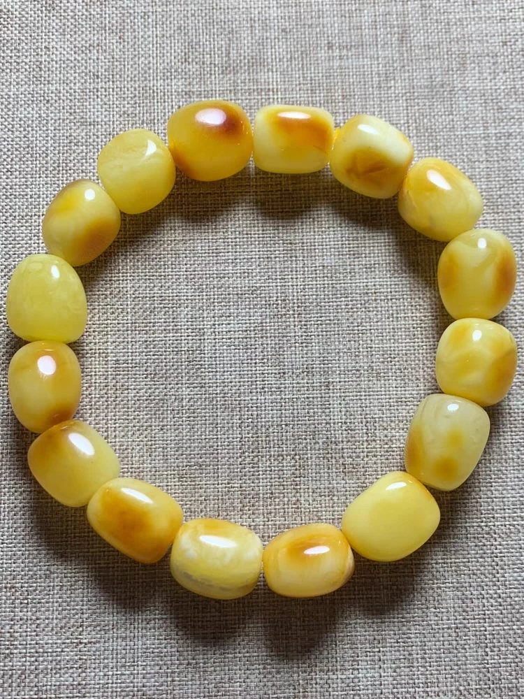 Natural Yellow Amber Oval Beads Bracelet Gemstone Women Men Healing 12x10.5mm Stretch Amber Jewelry AAAAAA