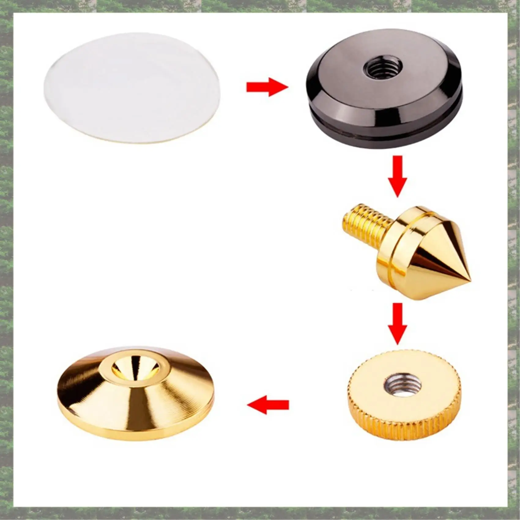 

12X Gold Speaker Spike With Floor Discs Stand Foot Isolation Spikes Professional Speaker Accessories