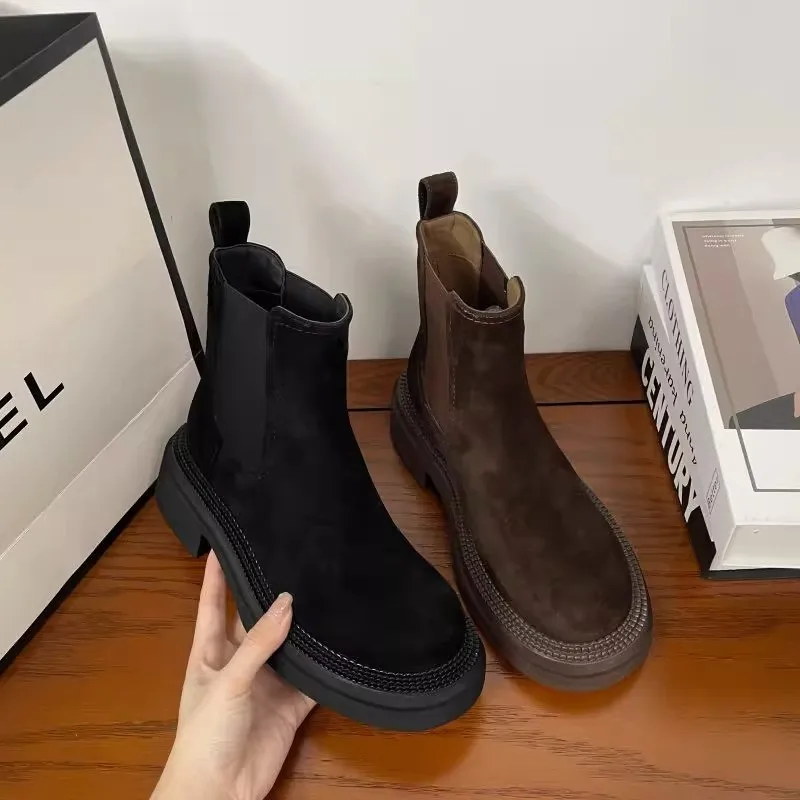 Women's Shoes 2023 New Mid-Calf Women's Boots Winter Slip-on Casual Boots Women High Quality Round Toe Square Heel Shoes Women