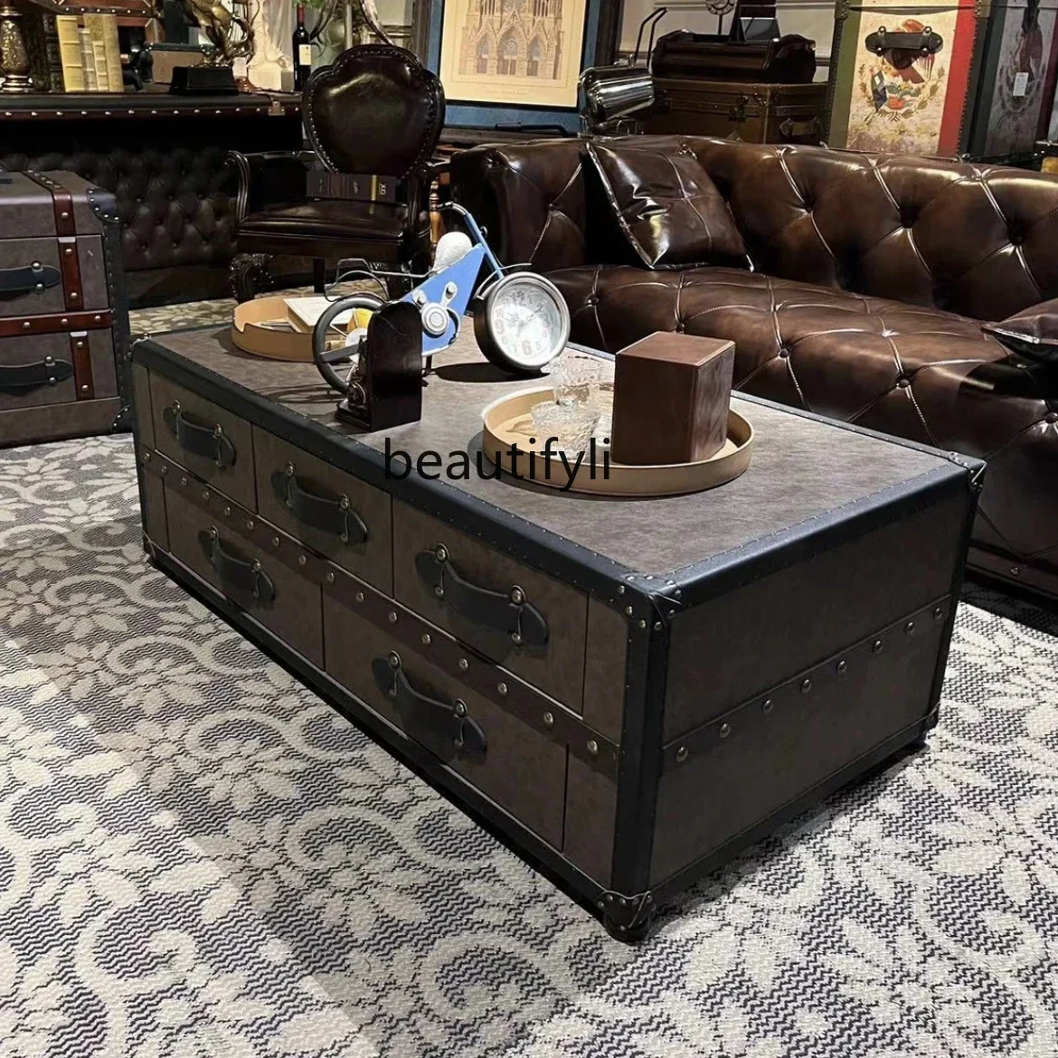 

J185 Medieval American villa coffee table high-end locker household chest large capacity