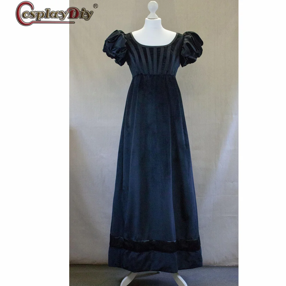 

Woman's Regency High Waistline Velvet Dress Vintage Fashion Historical British Dress Victorian Afternoon Party Dress