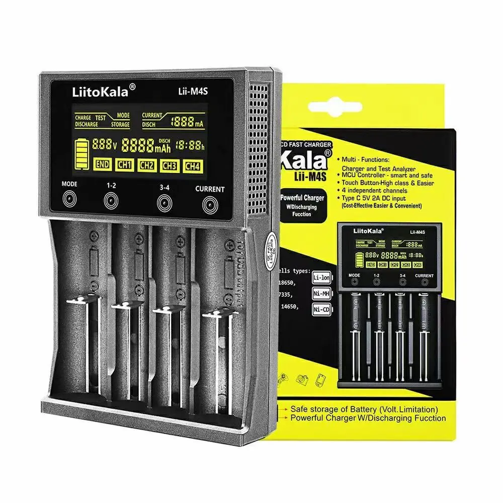 LiitoKala Lii-M4 Lii-M4S Lii-402 Lii-500 3.7V 18650 18350 26650 14500 16340 NiMH lithium battery Discharge test smart charger