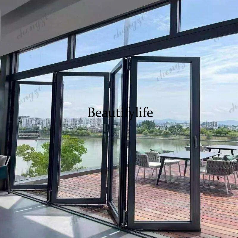 Y136  Customization Wholesale Custom Aluminum Lightweight Soundproof Glass Double-Fold Doors Panoramic Folding Door