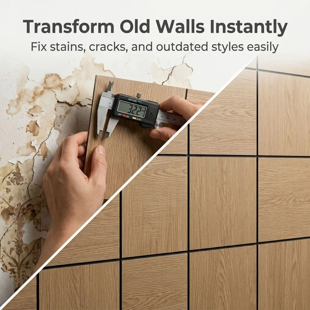 PVC 3D Wood Grain Wall Panels Oil Proof Waterproof Wood Grain Wall Tiles Wear-Resistant Removable Faux Wood Grain Wall Sticker