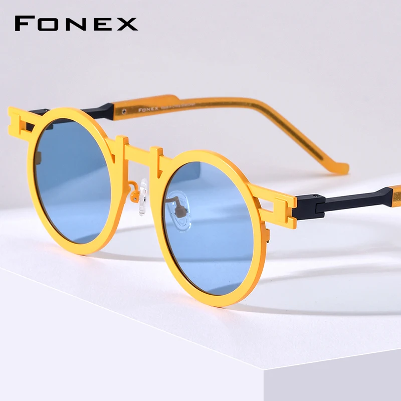 FONEX Titanium Sunglasses Women Trendy Brand Design Vintage Retro Round Sun Glasses for Men Japanese Shades 85833T