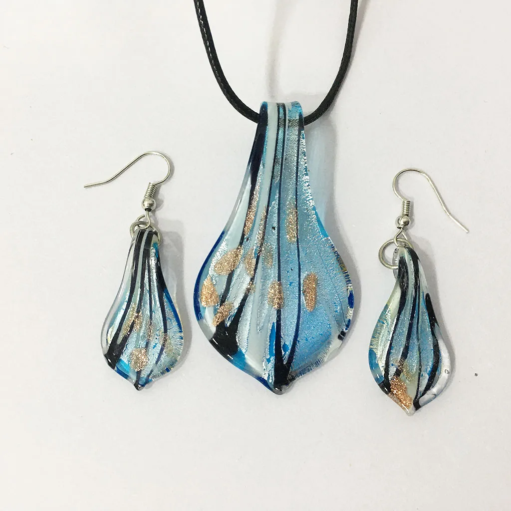 6 Set Mix Shapes Murano Glass Lampwork Pendant Necklace Earrings For Women Butterfly Starfish Spiral Water Drops
