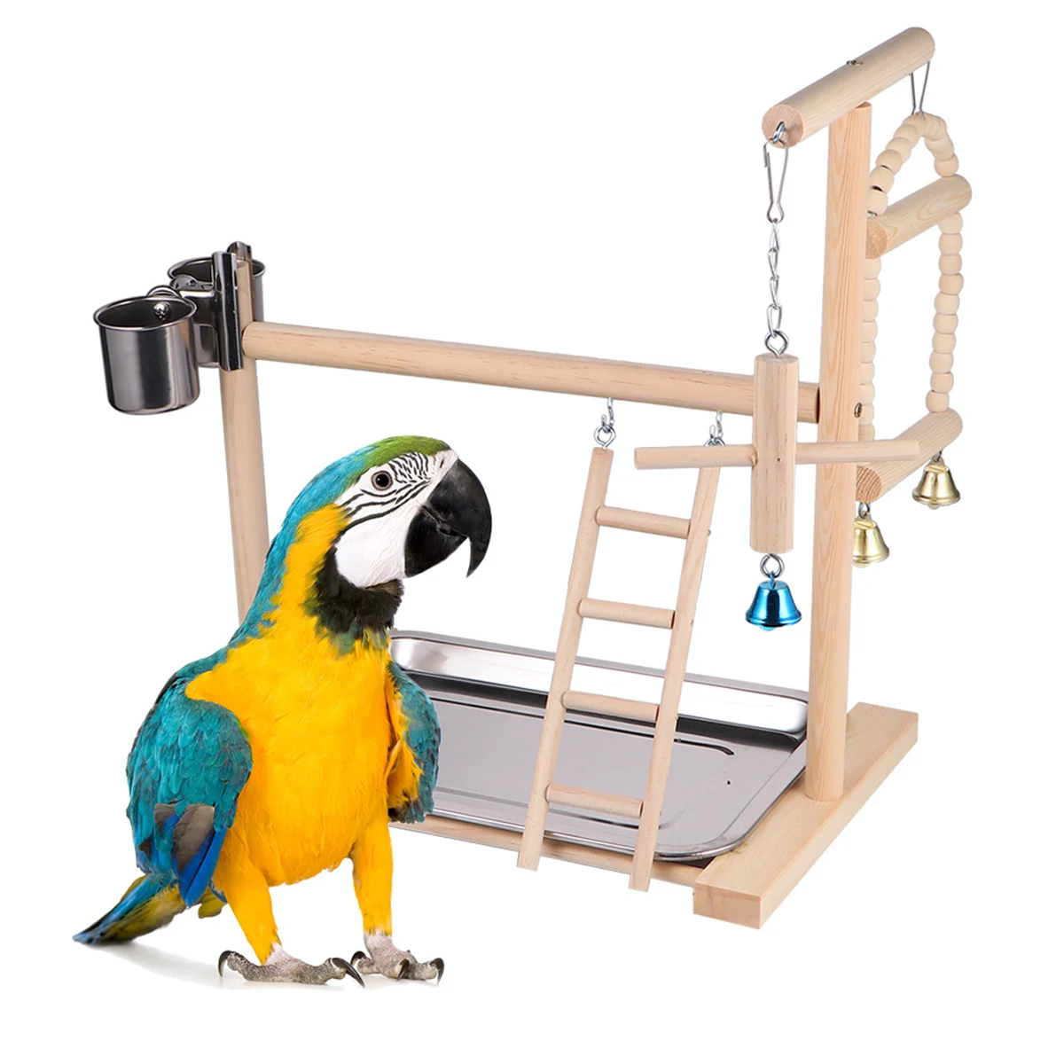 

1 pc Parrot Stand Bird Hanging Swing Wood Play Stand For Parrots Cockatiels Small Birds Entertaining Exercise (Beige)