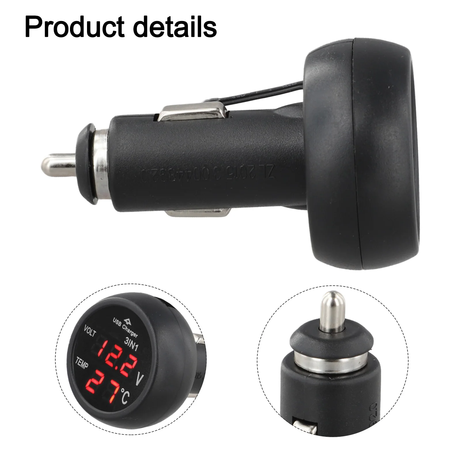 3 in 1 Car Power Diagnostic Tool Featuring Digital Voltmeter Thermometer and USB Charging Port for 12V 24V Vehicle Compatibility
